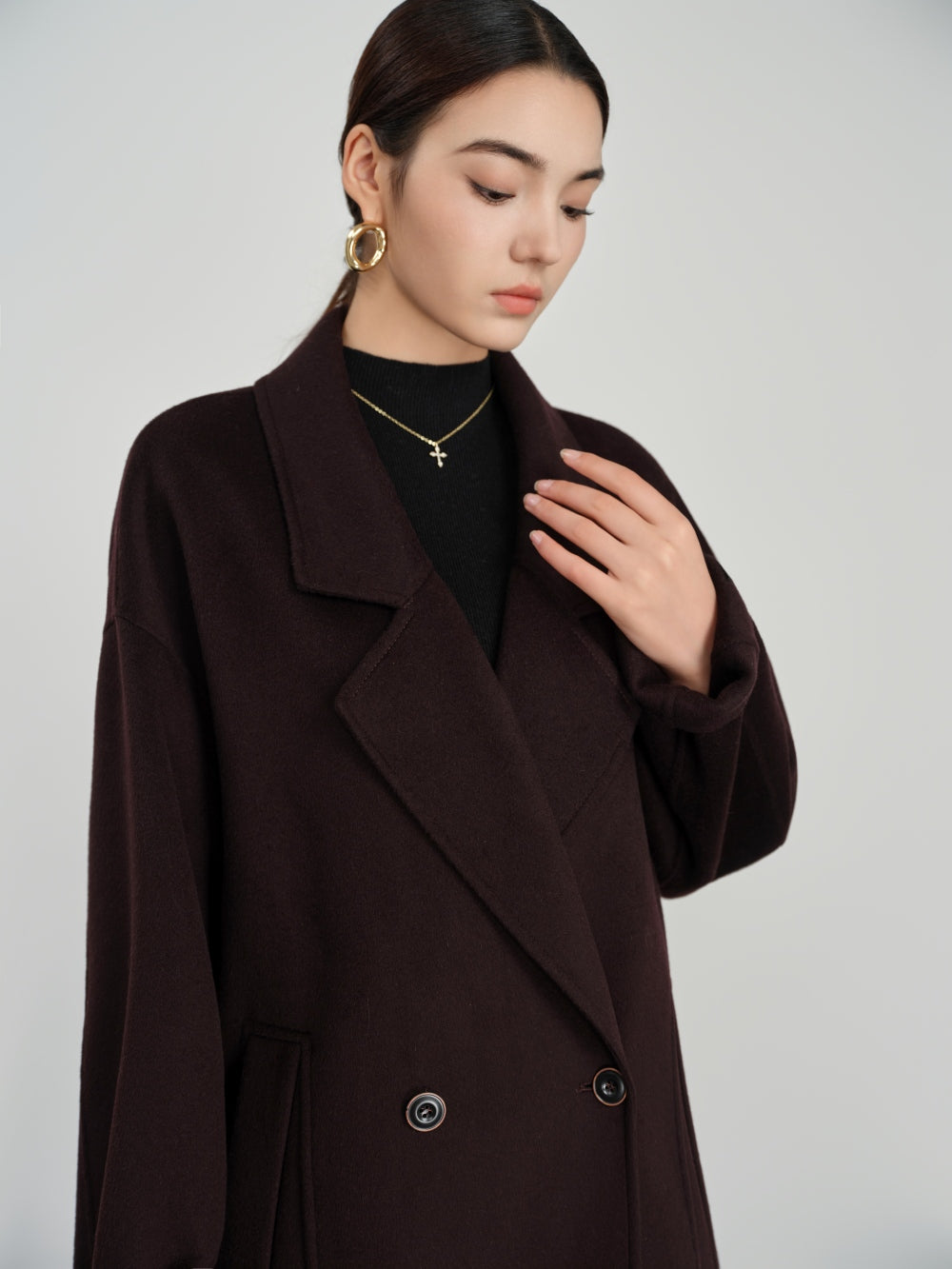 Long Double Breasted Coat in Textured Wool-Cashmere