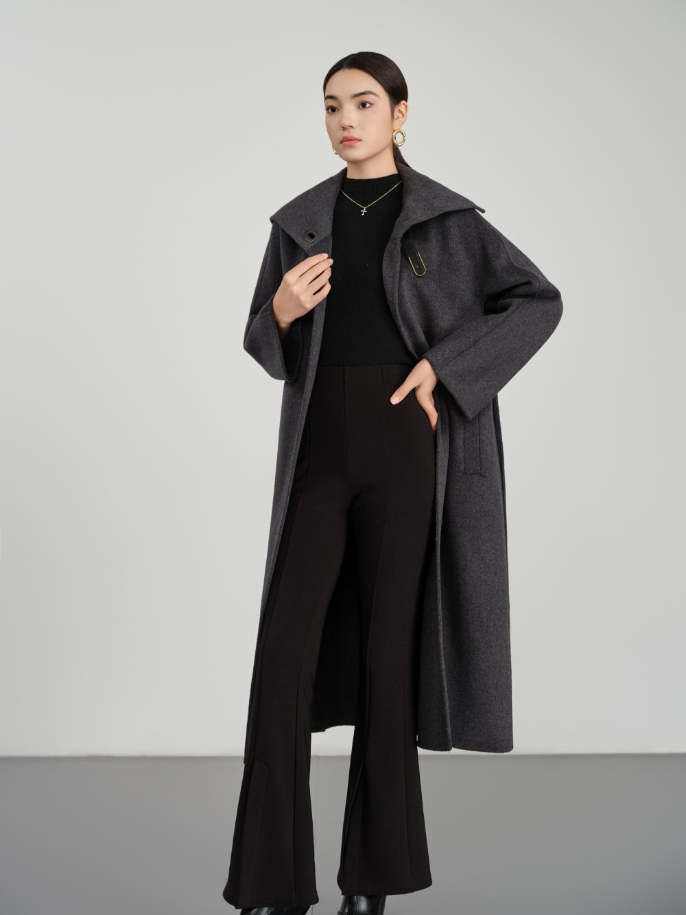 Long Belted Coat in Double-Face Wool-Cashmere