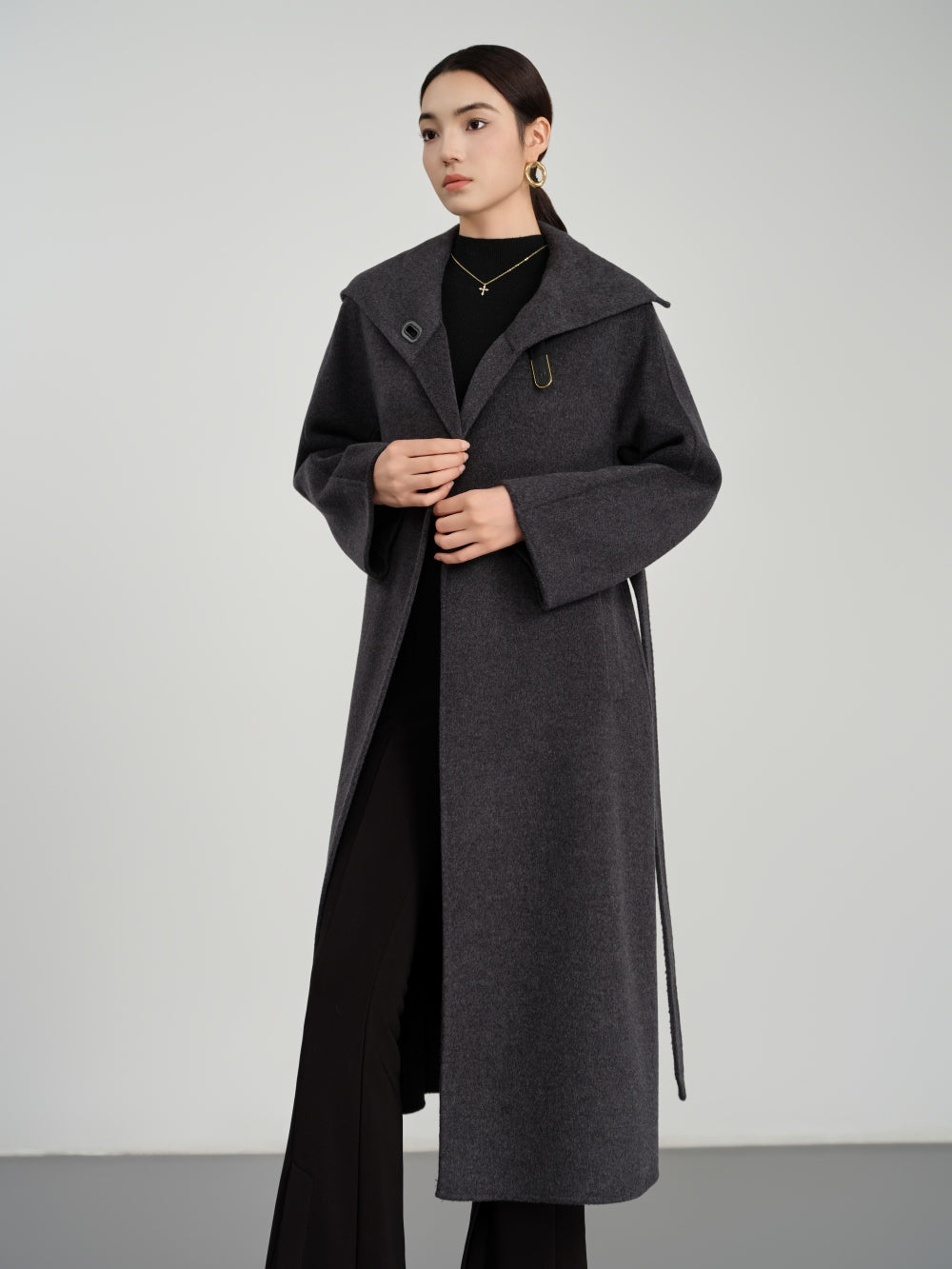 Long Belted Coat in Double-Face Wool-Cashmere