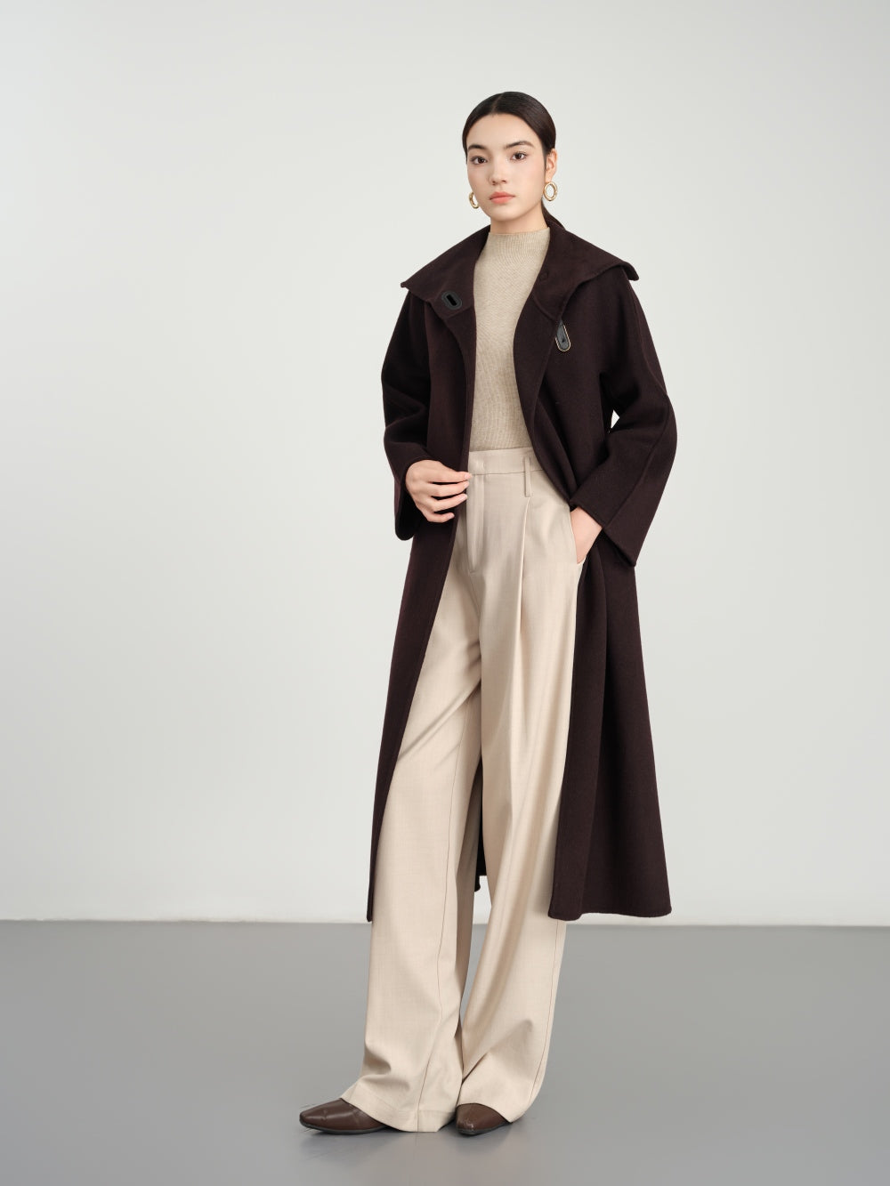 Long Belted Coat in Double-Face Wool-Cashmere