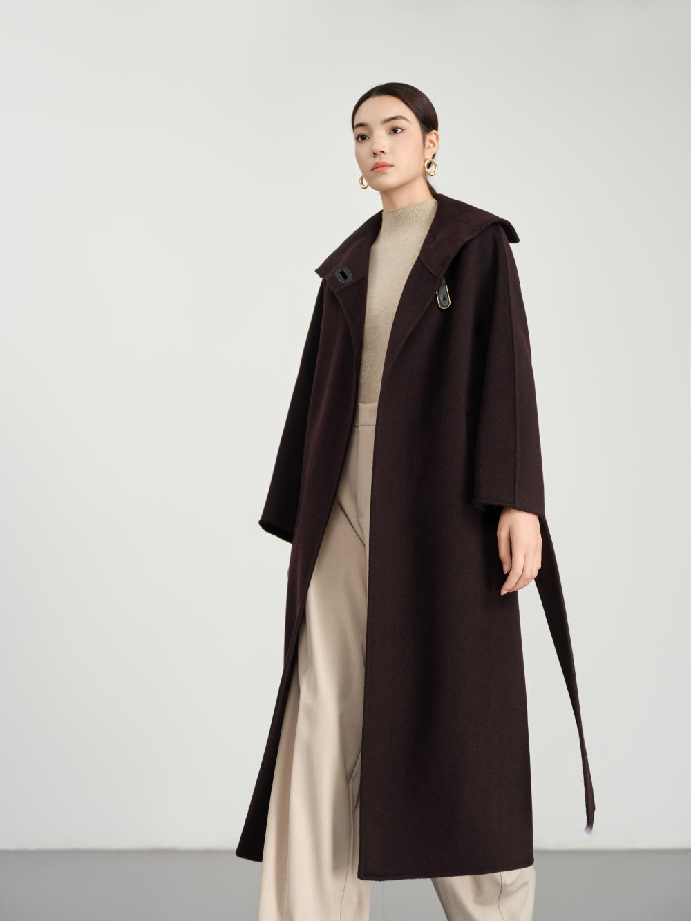 Long Belted Coat in Double-Face Wool-Cashmere