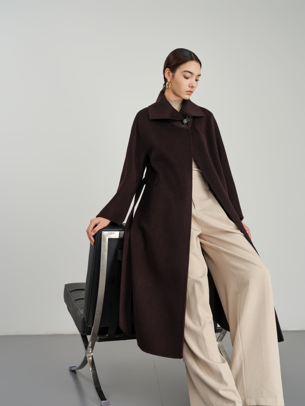 Long Belted Coat in Double-Face Wool-Cashmere