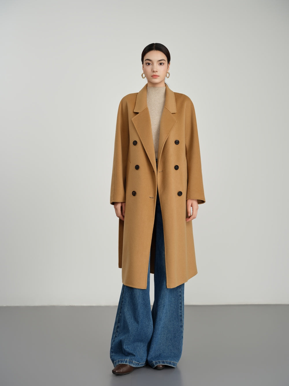 Long Belted Trench Coat in Double-Face Wool-Cashmere