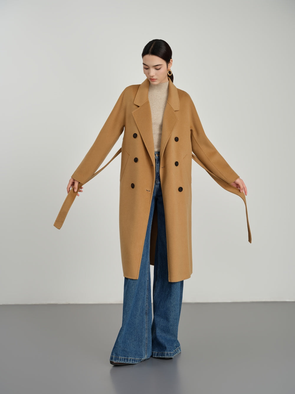 Long Belted Trench Coat in Double-Face Wool-Cashmere