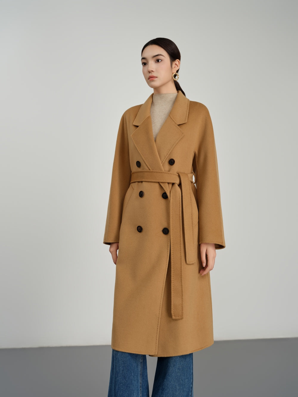 Long Belted Trench Coat in Double-Face Wool-Cashmere