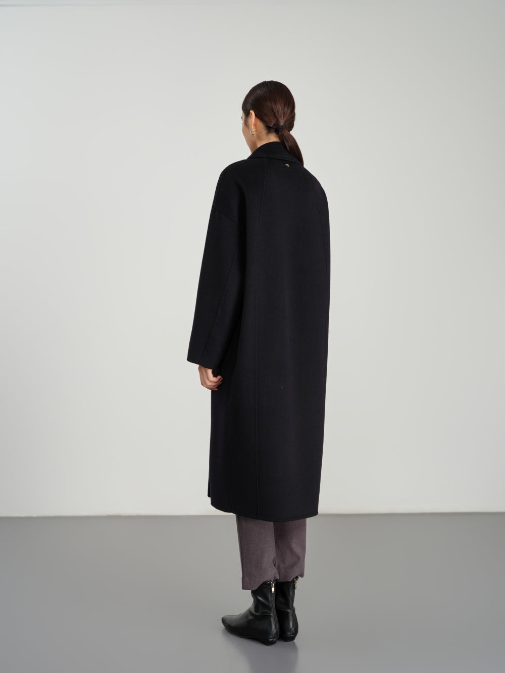 Long Double Breasted Coat in Textured Wool-Cashmere