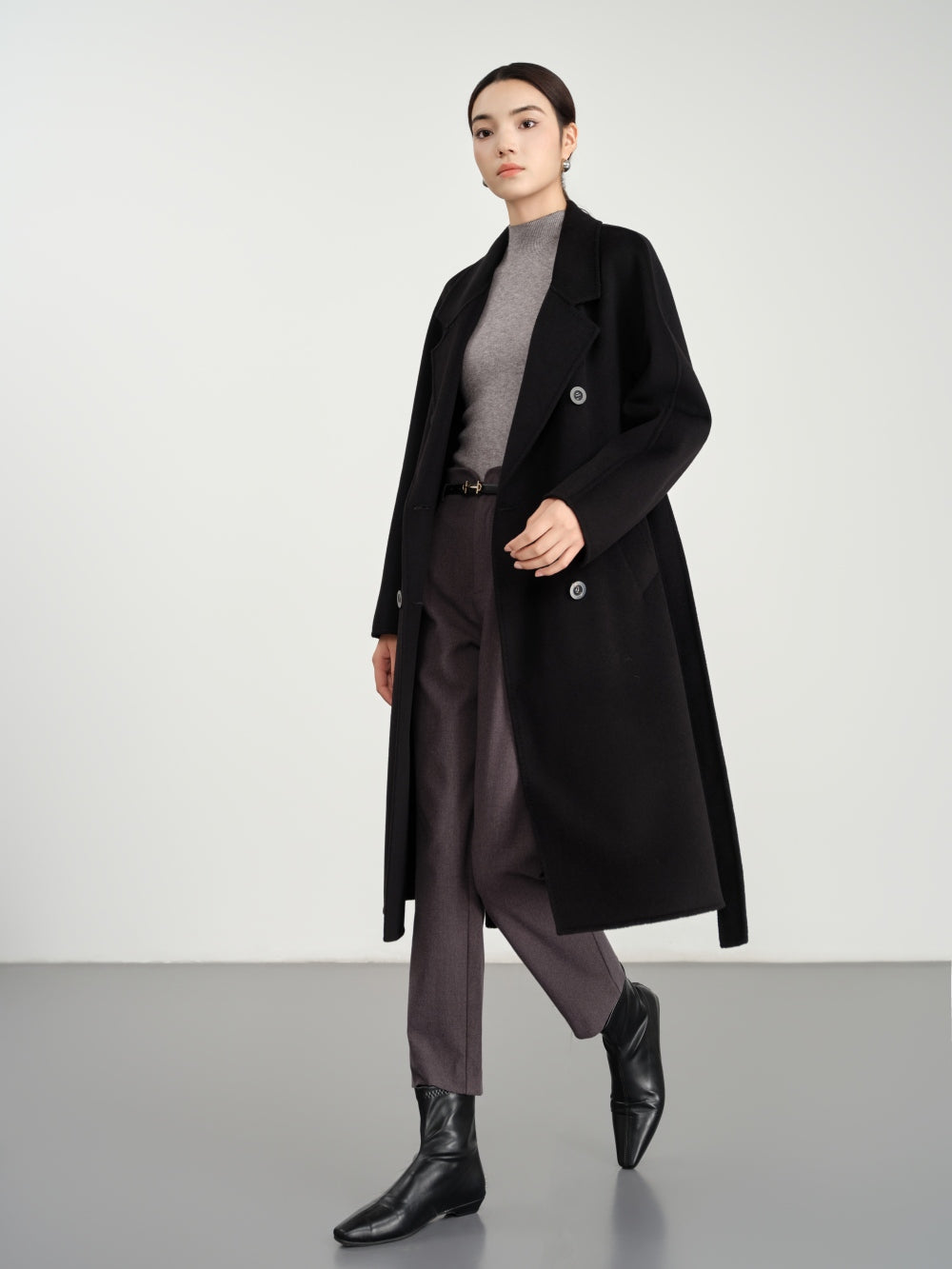 Long Belted Trench Coat in Double-Face Wool-Cashmere