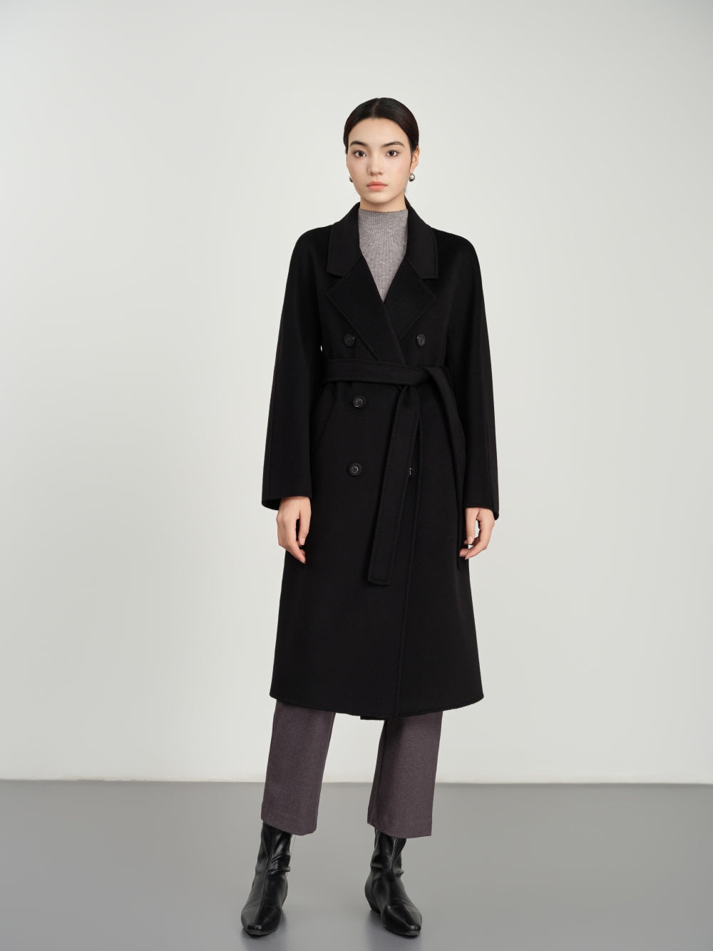 Long Belted Trench Coat in Double-Face Wool-Cashmere