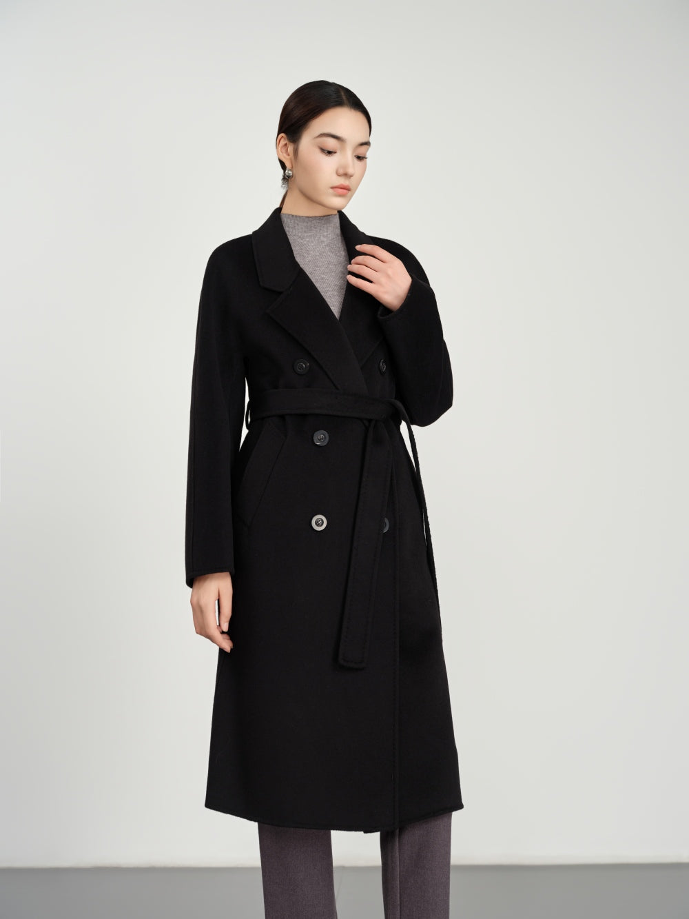 Long Belted Trench Coat in Double-Face Wool-Cashmere