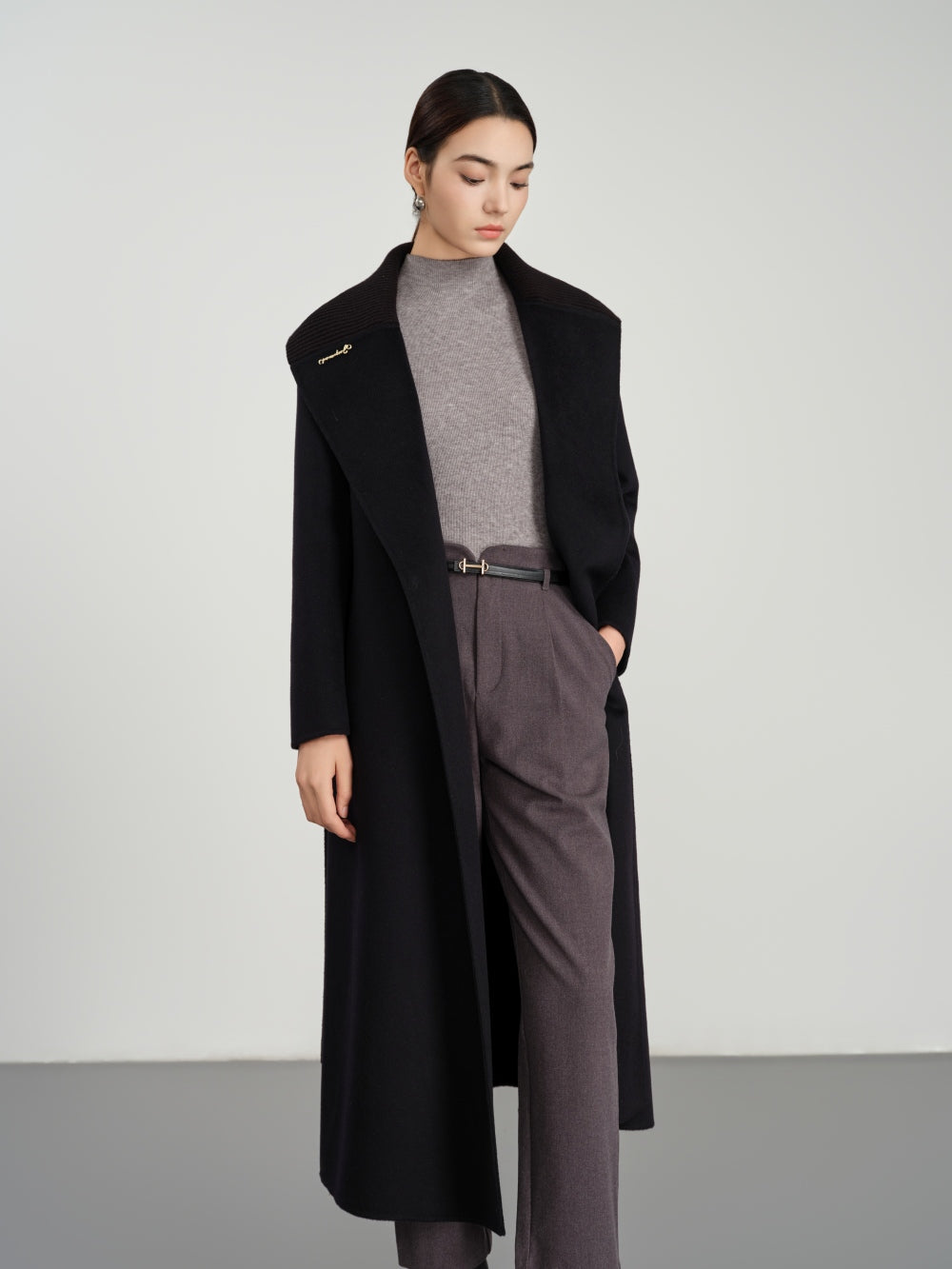 Long Belted Coat in Double-Face Wool-Cashmere