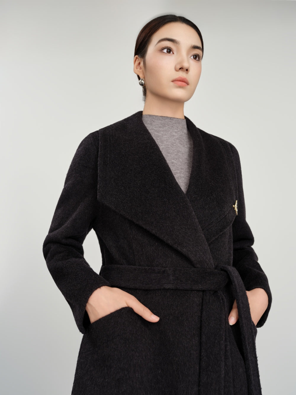 Large lapel long wool-cashmere coat