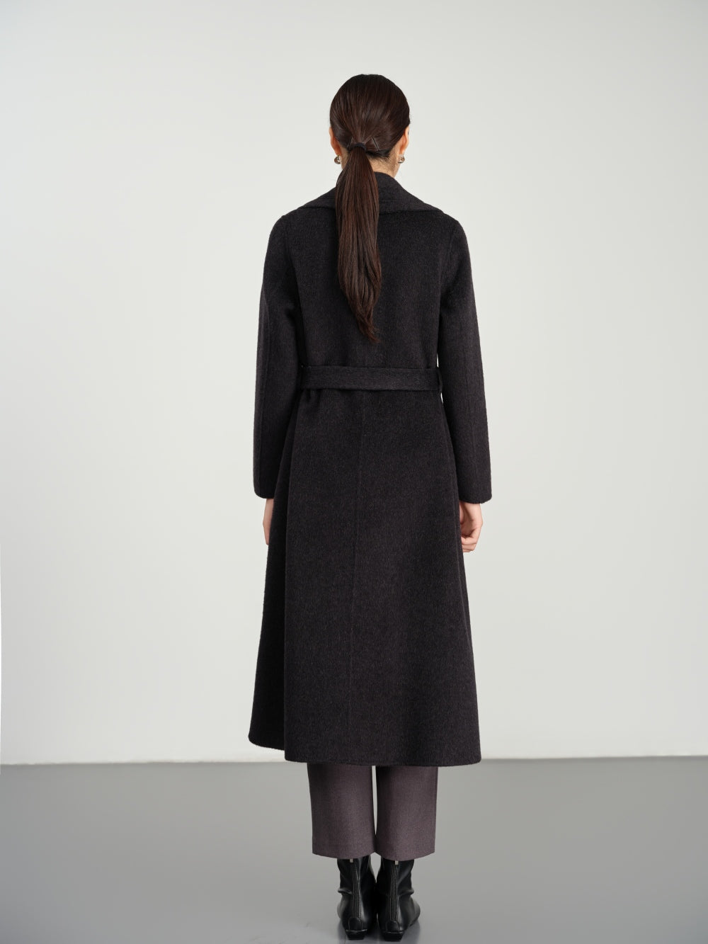 Large lapel long wool-cashmere coat