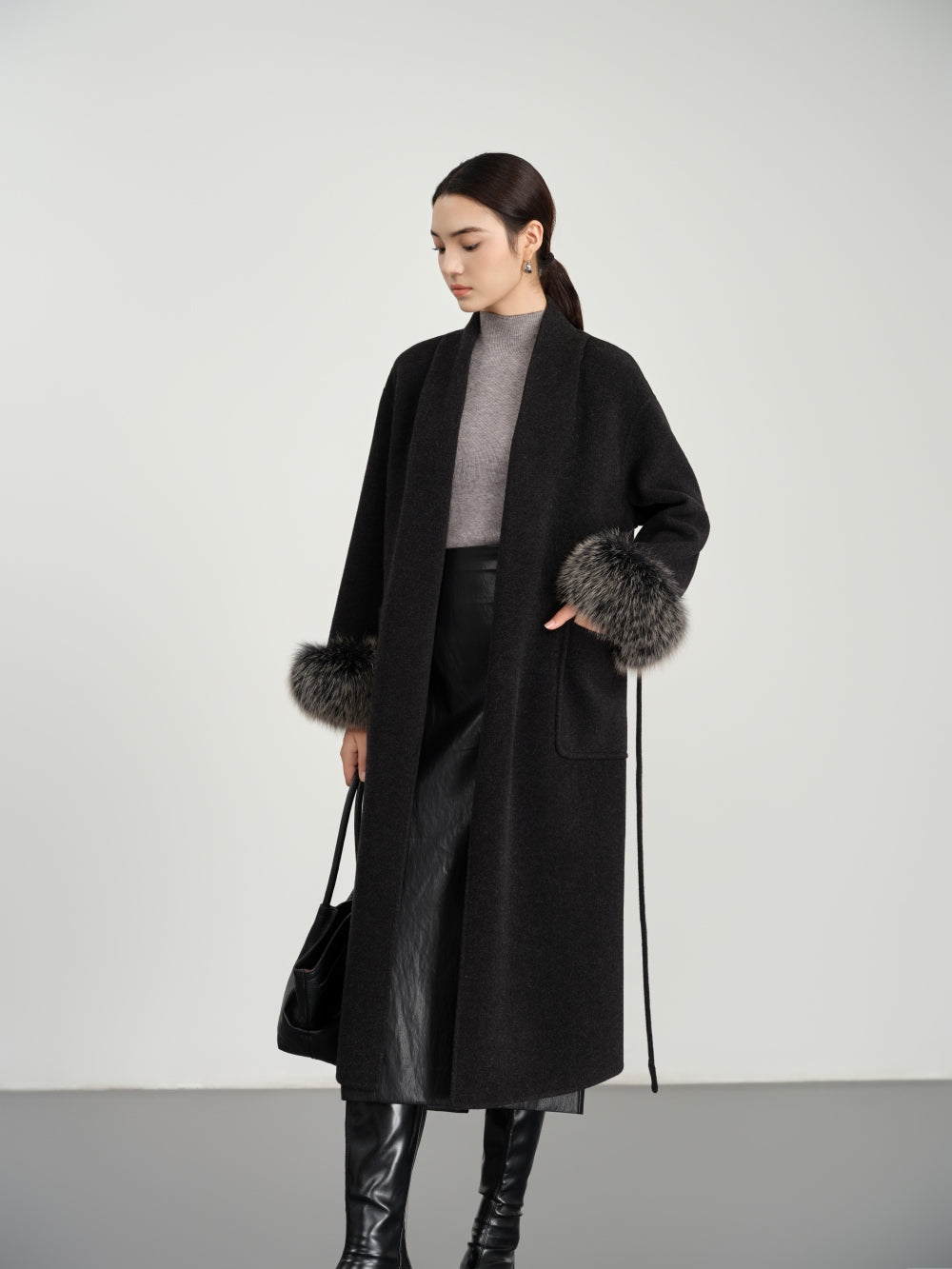Long Belted Coat in Double-Face Wool-Cashmere