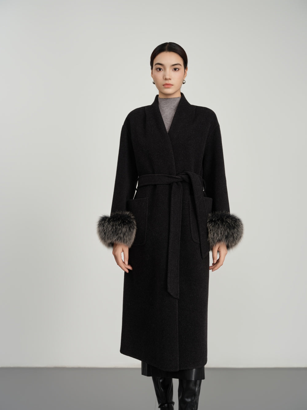 Long Belted Coat in Double-Face Wool-Cashmere