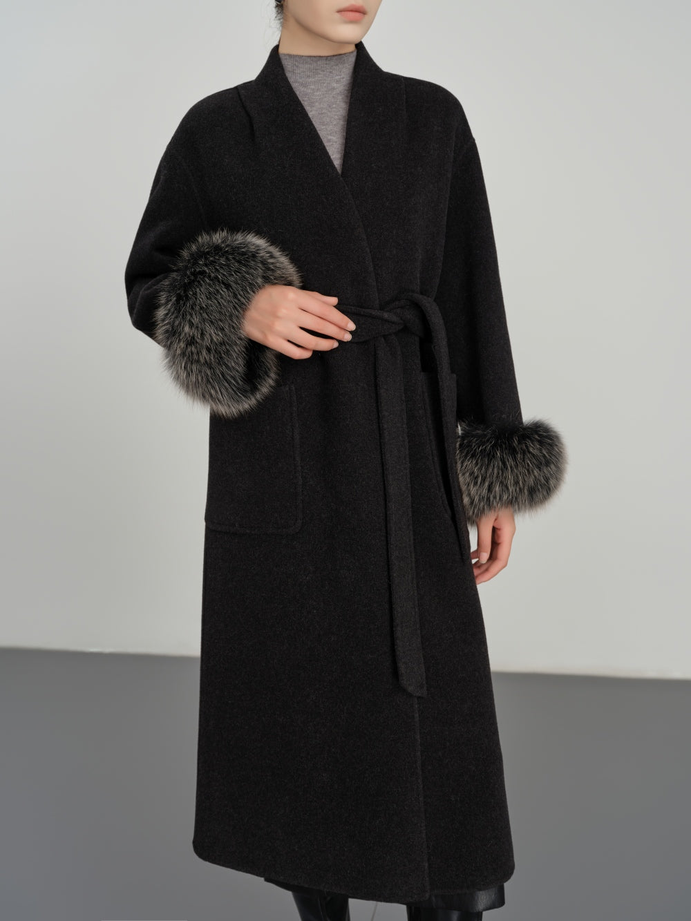 Long Belted Coat in Double-Face Wool-Cashmere